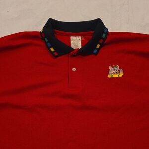 Chuck E. Cheese Vintage Rare Late 90's Y2K Uniform Polo Shirt Red Black Trim 3X
